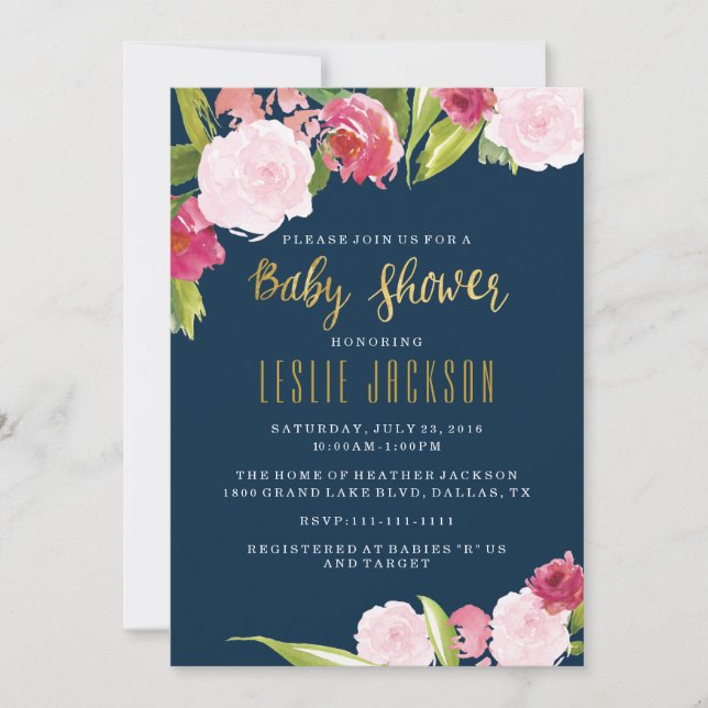 Navy and Gold Baby Shower Invitation (Front)