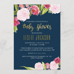 Navy and Gold Baby Shower Invitation