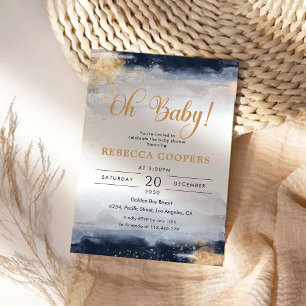 Navy and Gold Baby Shower Invitation