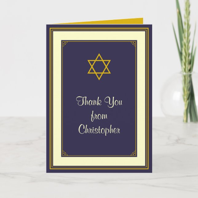 Navy and Gold Bar Mitzvah Thank You Card (Front)