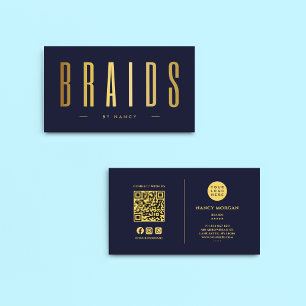 Navy And Gold Braids QR Code & Logo Business Card