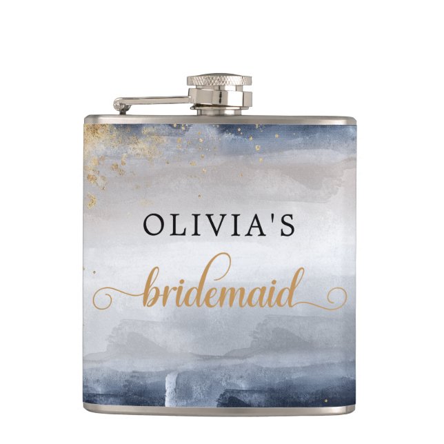 Navy and Gold Bridal Shower Wrapped Flask (Front)