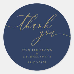 Navy and Gold Celebration Branding Gift Thank You Classic Round Sticker
