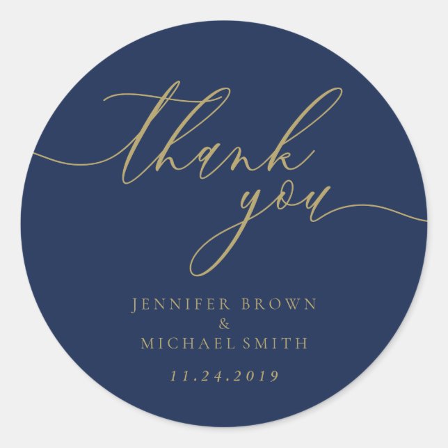 Navy and Gold Celebration Branding Gift Thank You Classic Round Sticker (Front)