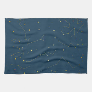 Navy and Gold Celestial Constellation Stars Tea Towel