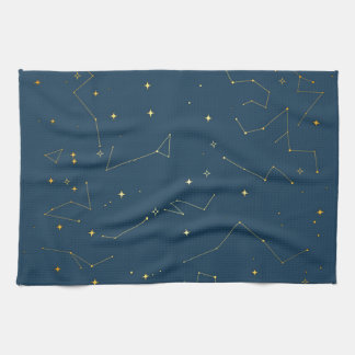 Navy and Gold Celestial Constellation Stars Tea Towel