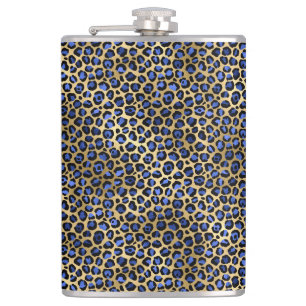 Navy and Gold Cheetah Print Hip Flask