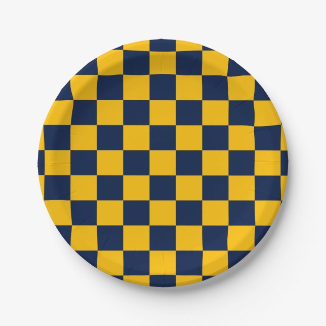 Navy and Gold Chequerboard Paper Plate (Front)