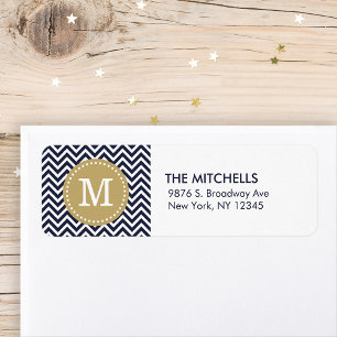 Navy and Gold Chevron Monogram Return Address