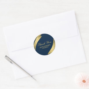 Navy and Gold Chic Elegant Birthday Thank you  Classic Round Sticker