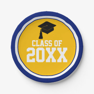 Navy and Gold Class Year Graduation Party Paper Plate