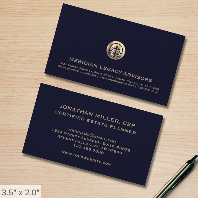Navy and Gold Customisable Logo Business Cards (Creator Uploaded)