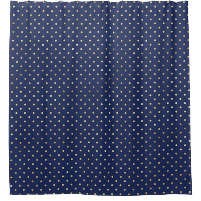 Navy and Gold Dots Modern Chic Shower Curtain (Front)