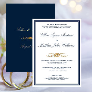 Navy and Gold Elegant Minimalist Wedding Invitation