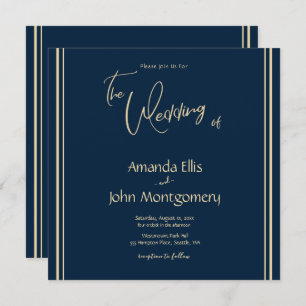 Navy and Gold Elegant Modern Wedding Invitation