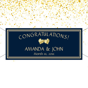 Navy and Gold Elegant Wedding Congratulations Banner