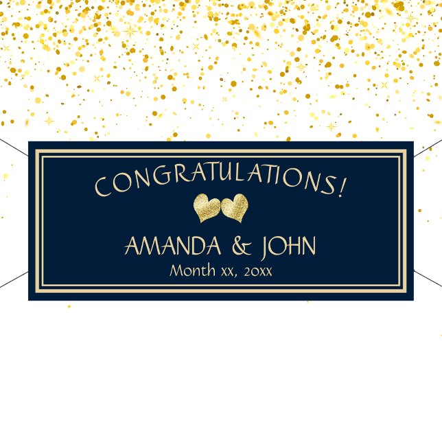 Navy and Gold Elegant Wedding Congratulations Banner (Navy and Gold Elegant Wedding Congratulations Banner)
