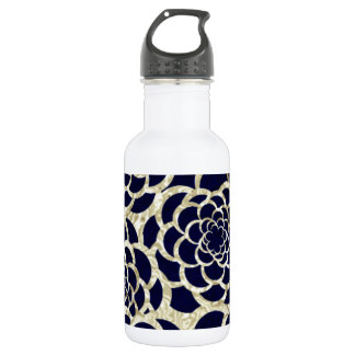 Navy And Gold Floral Art 532 Ml Water Bottle