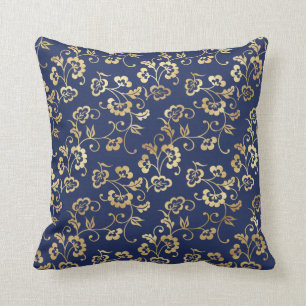 Navy and Gold Floral Pattern Cushion