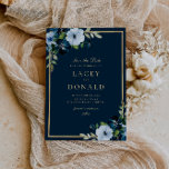 Navy and gold floral Save The Date Card<br><div class="desc">lovely blue flowers with a gold frame and elegant text. The colours and text can be personalised.</div>