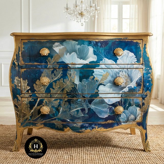 Navy and Gold Floral Seaweed Decoupage Tissue Paper (Creator Uploaded)