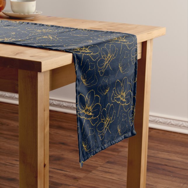 Navy and Gold Floral Table Runner (In Situ)