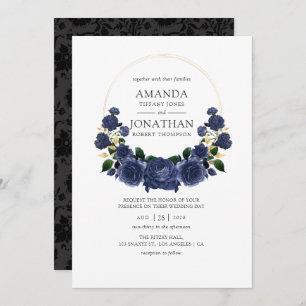 Navy and Gold Floral Wedding Invitation