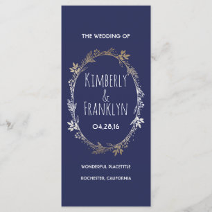 Navy and Gold Floral Wreath Wedding Programs Programme