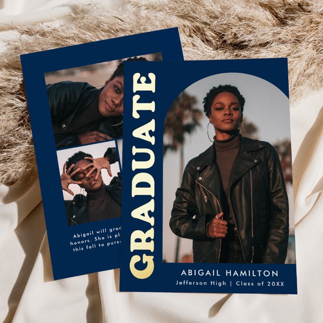 Navy and Gold Foil Arch Graduation Announcement (Creator Uploaded)