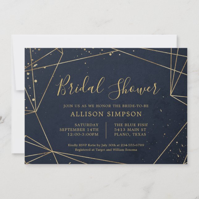 Navy and Gold Geometric Elegant Bridal Shower Invitation (Front)