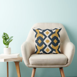 Navy and Gold Geometric Mediterranean Tile  Cushion