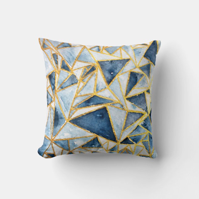 Navy and Gold Geometric Pattern Cushion (Front)