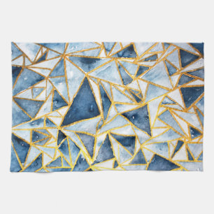 Navy and Gold Geometric Pattern Tea Towel