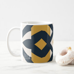 Navy and Gold Geometric Tile Pattern Coffee Mug