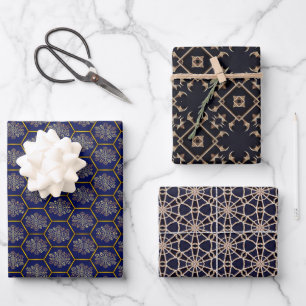 Navy and Gold Geometric Wrapping Paper Set