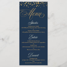 Navy and Gold Glitter Confetti Wedding Menu