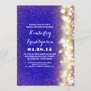 navy and gold glitter lights bridal shower invitation