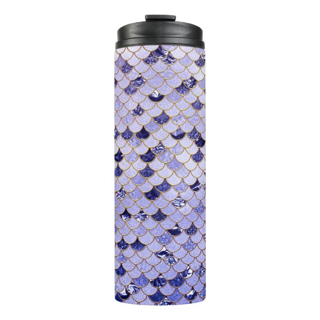 Navy and Gold Glitter Mermaid Scales Thermal Tumbler (Front)