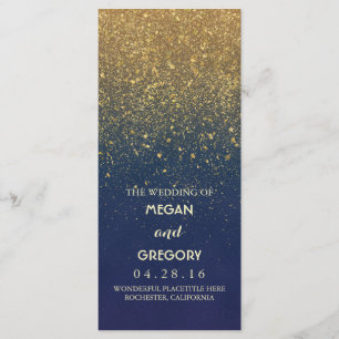 Navy and Gold Glitter Vintage Wedding Programs Programme