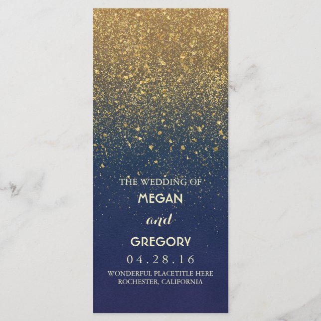 Navy and Gold Glitter Vintage Wedding Programs Programme (Front)