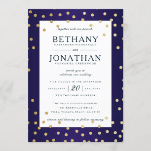 Navy and Gold Glitter Wedding Invitation