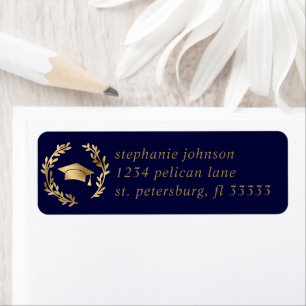 Navy and Gold Grad Cap Graduation Return Address