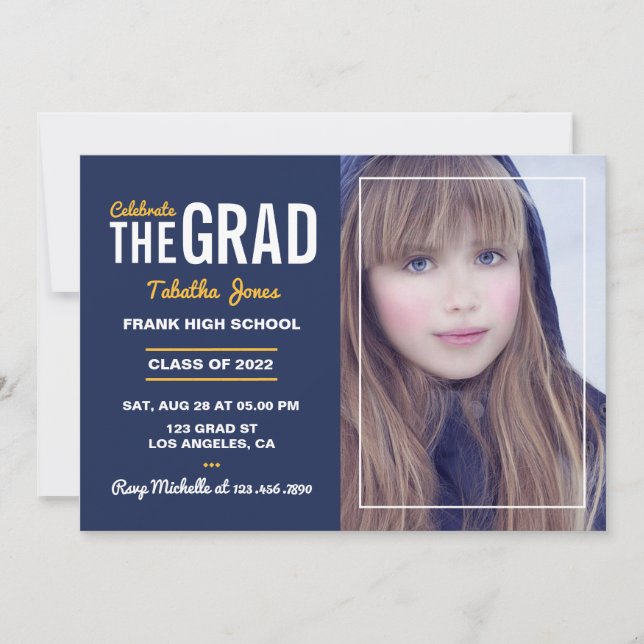Navy and Gold Graduation Party Invitation (Front)