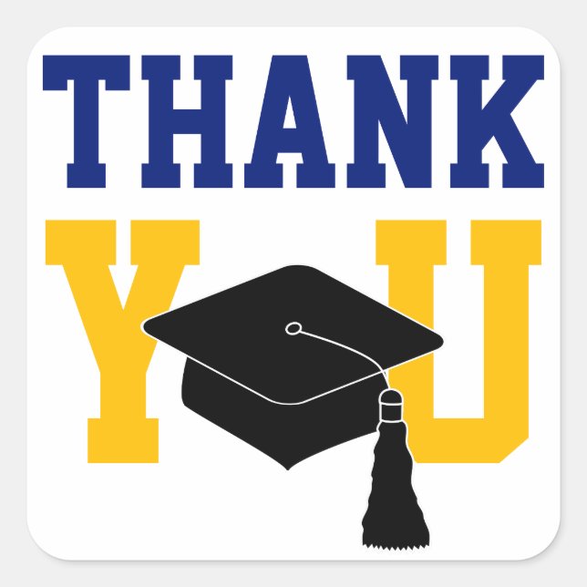 Navy and Gold Graduation Thank You Square Sticker (Front)