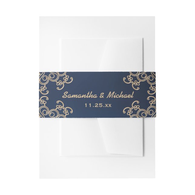 Navy and Gold Indian Inspired Invitation Belly Band (Front Example)