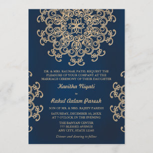 Navy and Gold Indian Inspired Wedding Invitation