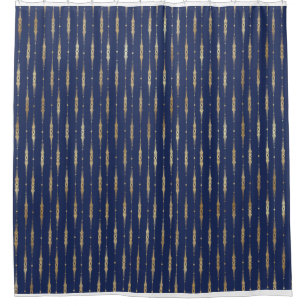 Navy and Gold Intricate Line Pattern Shower Curtain