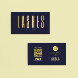 Navy And Gold Lashes QR Code & Logo Business Card