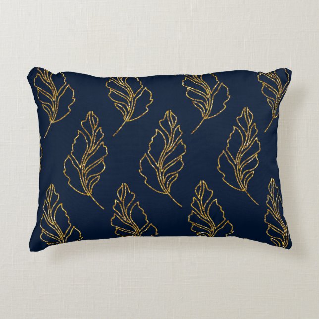 Navy and Gold Leaf Accent Pillow (Front)