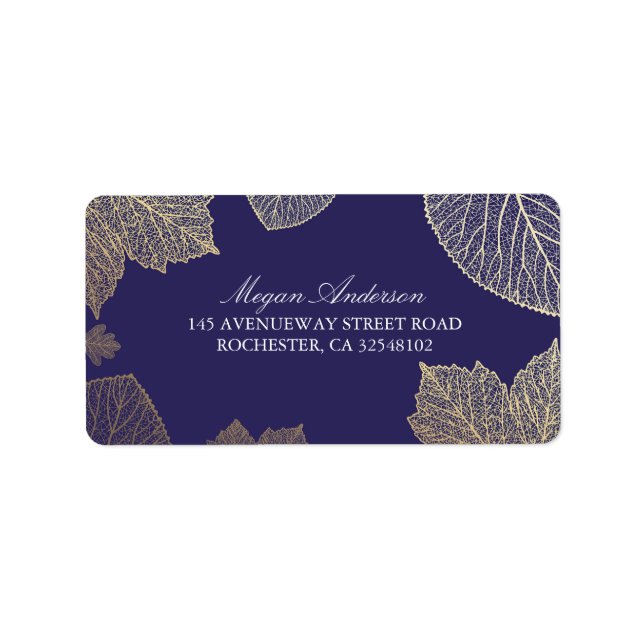 Navy and Gold Leaves Fall Wedding Label (Front)